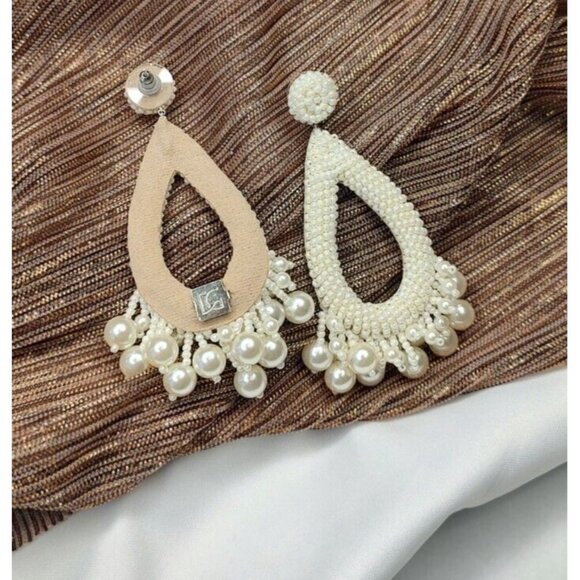 Anthro Deepa Gurnani Earrings Pearls Beaded Teardrop Tassel Bridal Formal - Picture 10 of 15